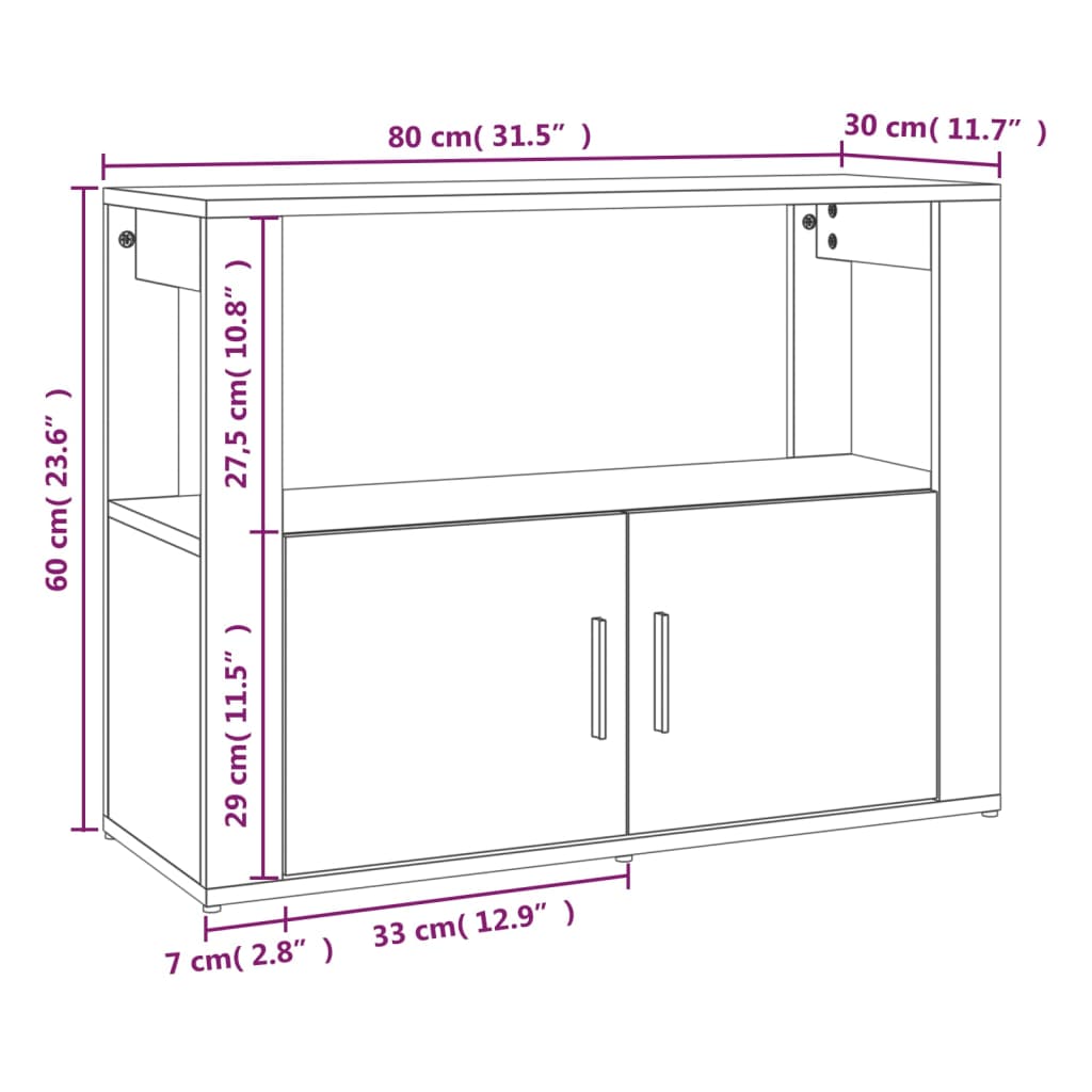 skænk 80x30x60 cm konstrueret træ røget egetræsfarve