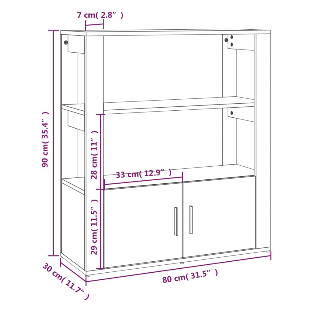 skænk 80x30x90 cm konstrueret træ røget egetræsfarve