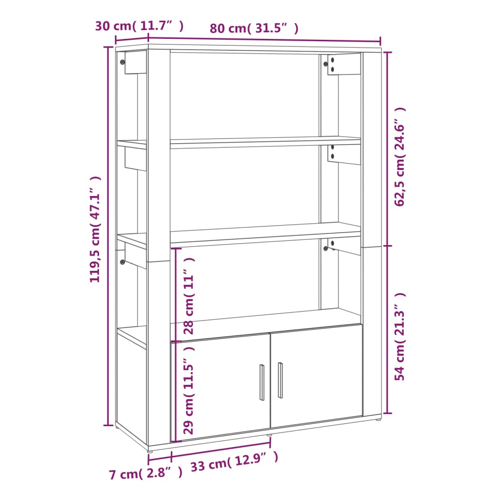 skænk 80x30x119,5 cm konstrueret træ sonoma-eg