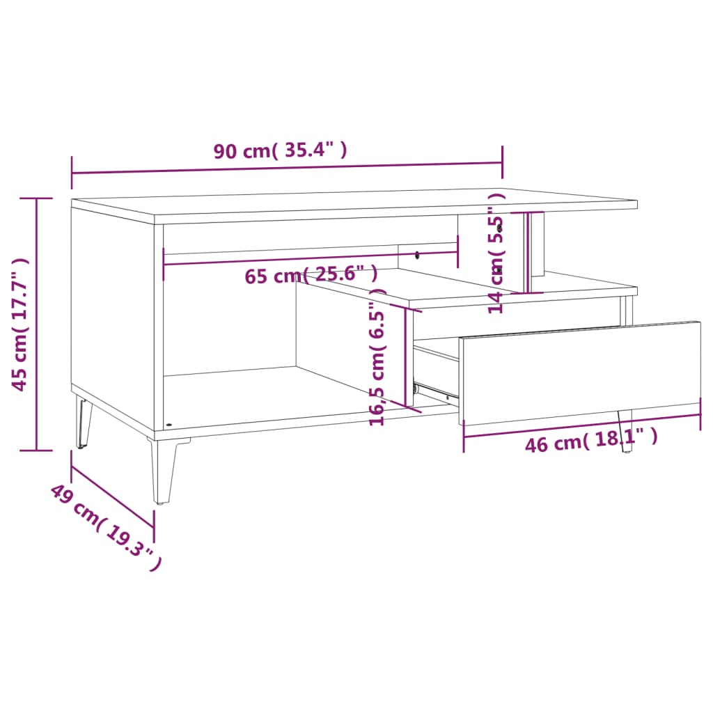 sofabord 90x49x45 cm konstrueret træ sonoma-eg