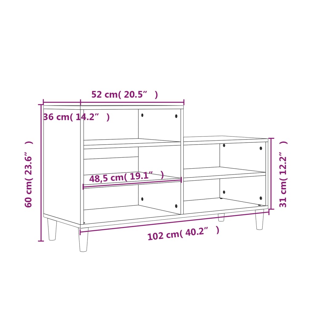 skoskab 102x36x60 cm konstrueret træ røget egetræsfarve