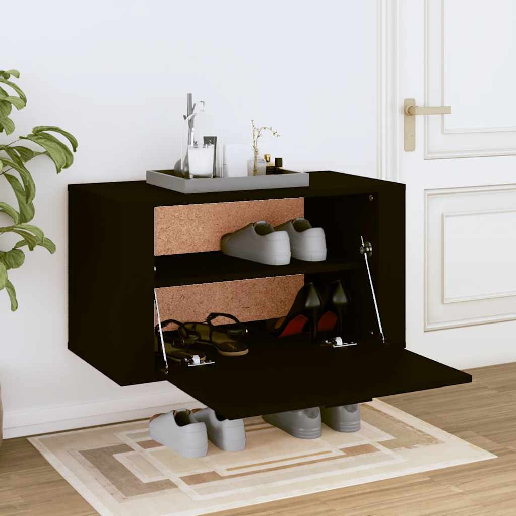 væghængt skoskab 70x35x38 cm konstrueret træ sort