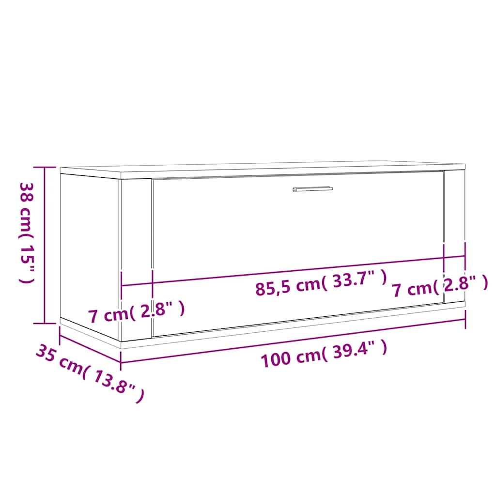 væghængt skoskab 100x35x38 cm konstrueret træ betongrå