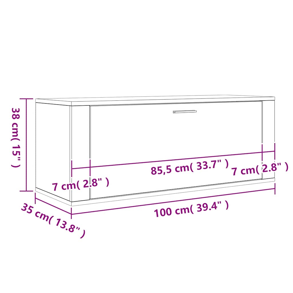 væghængt skoskab 100x35x38 cm konstrueret træ grå sonoma-eg