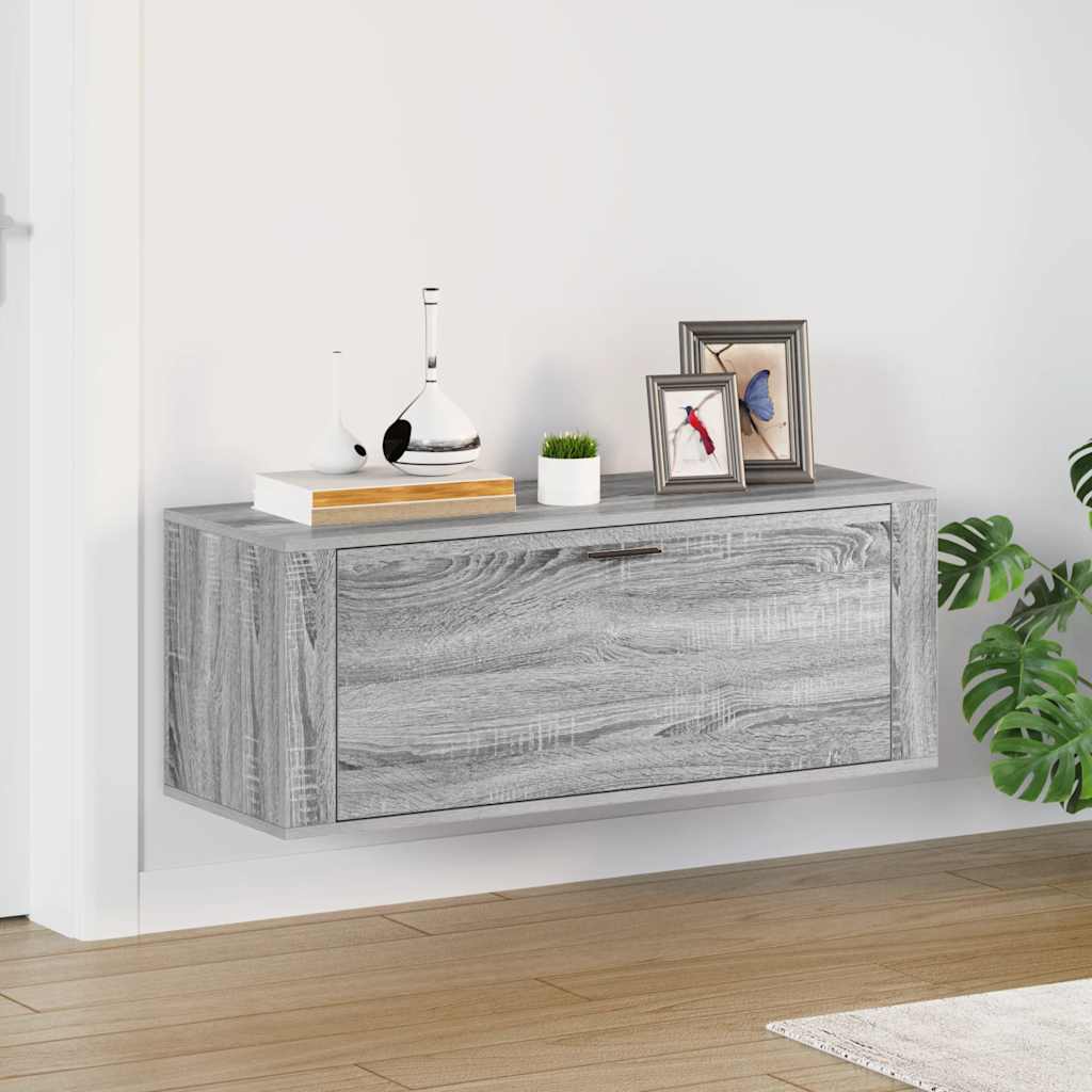 væghængt skoskab 100x35x38 cm konstrueret træ grå sonoma-eg