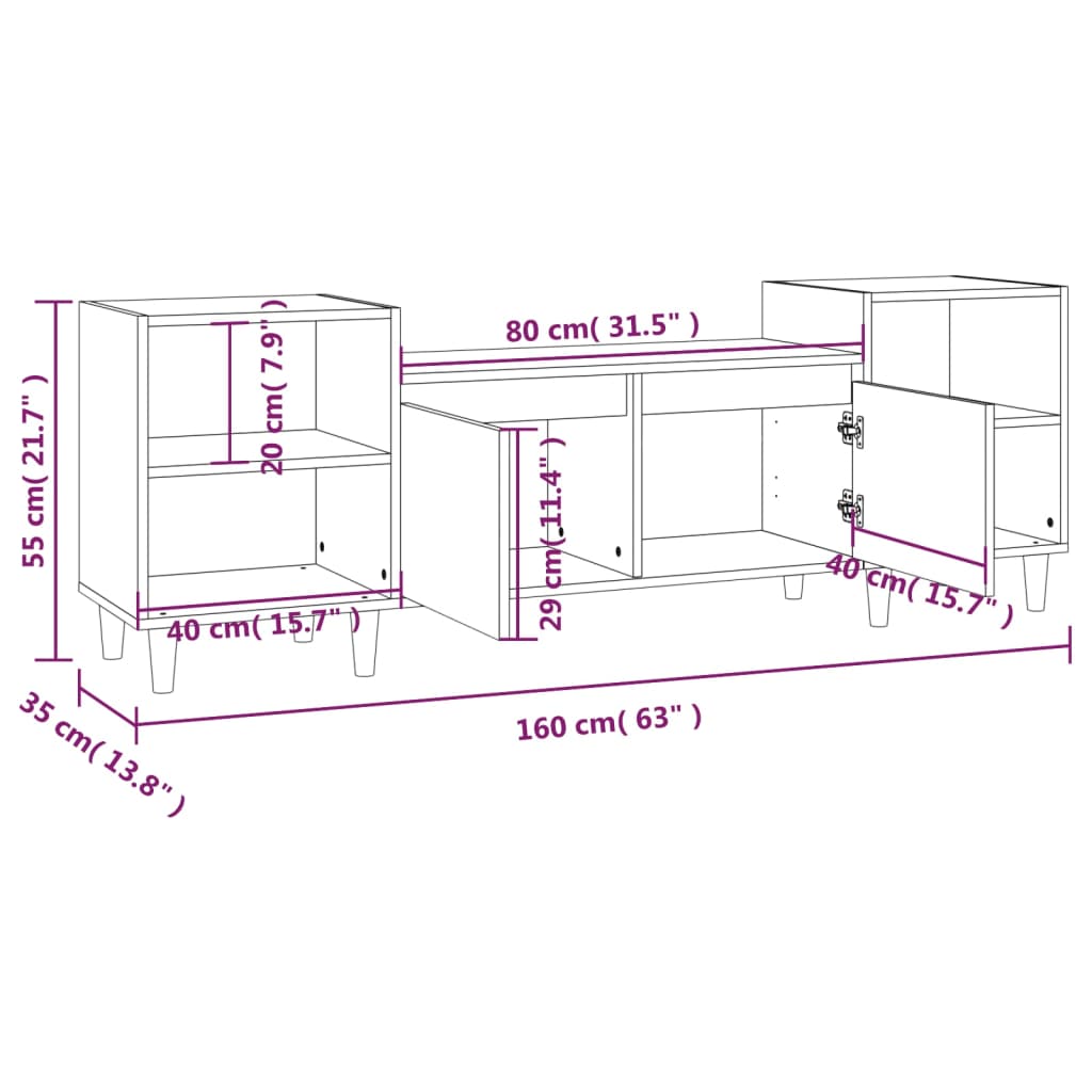 tv-bord 160x35x55 cm konstrueret træ betongrå