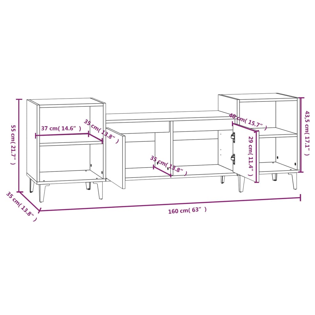 tv-bord 160x35x55 cm konstrueret træ sonoma-eg