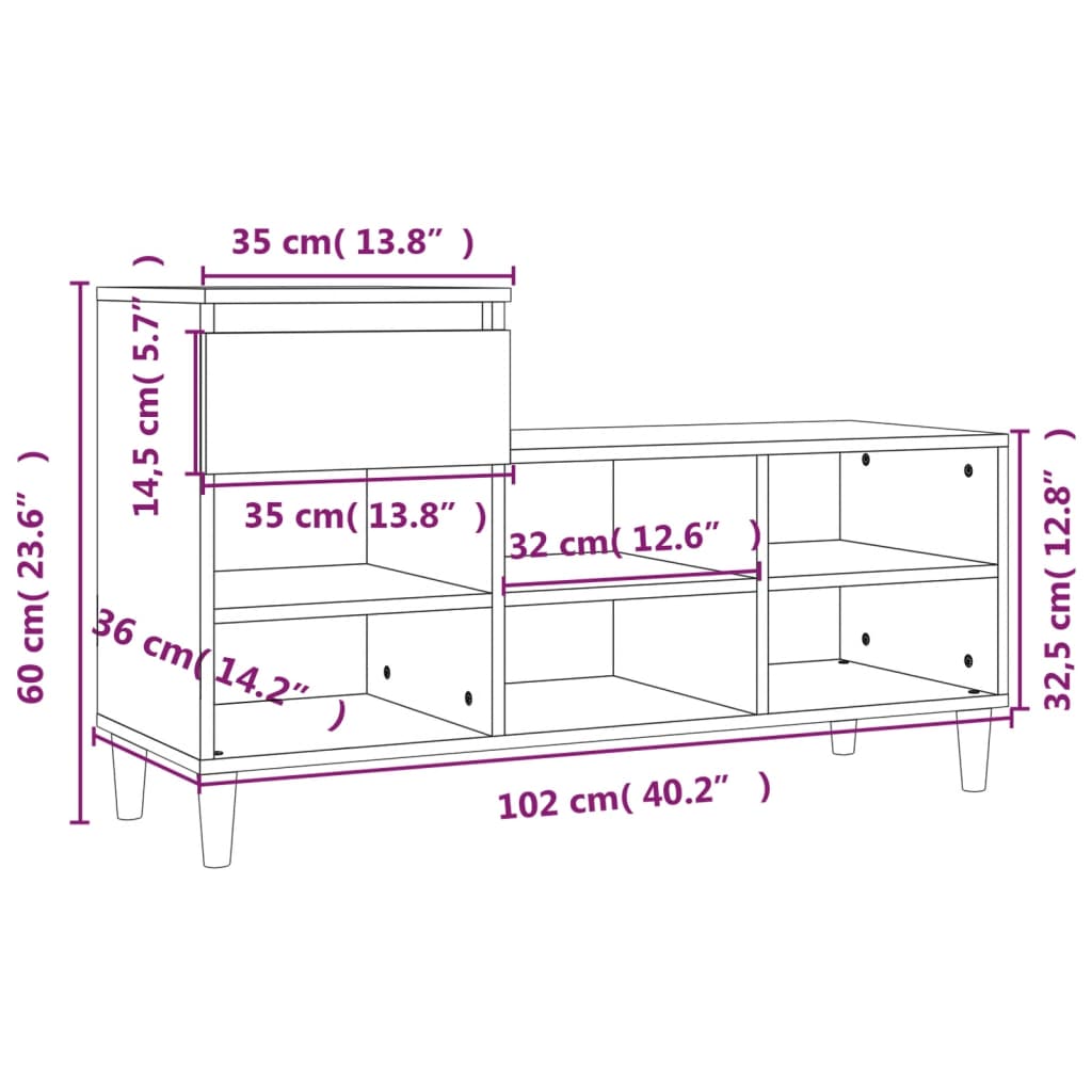 skoreol 102x36x60 cm konstrueret træ sonoma-eg
