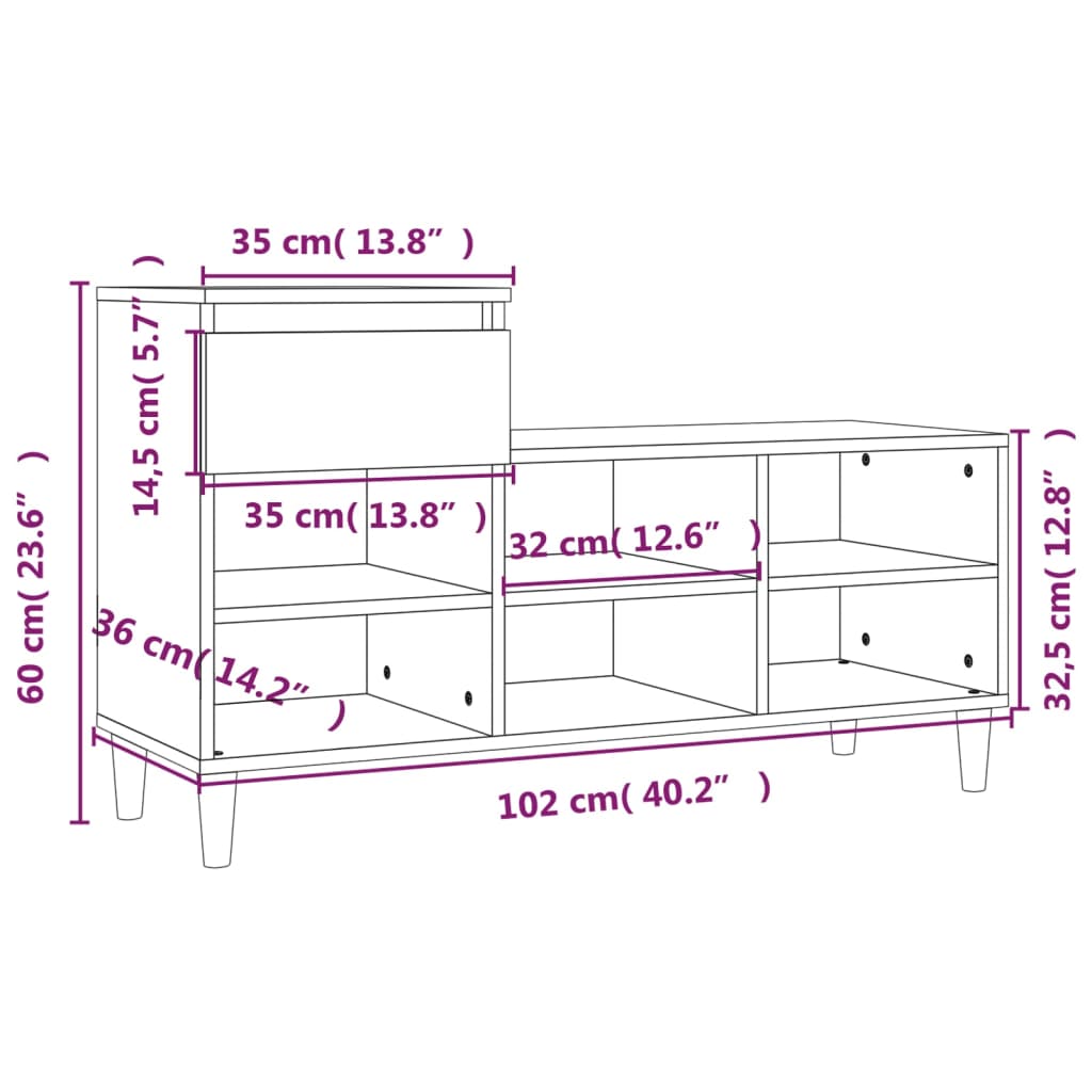 skoskab 102x36x60 cm konstrueret træ grå sonoma-eg