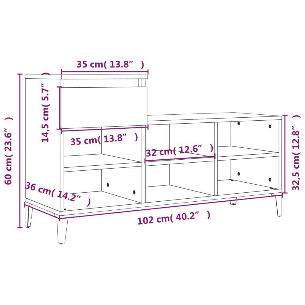 skoreol 102x36x60 cm konstrueret træ hvid