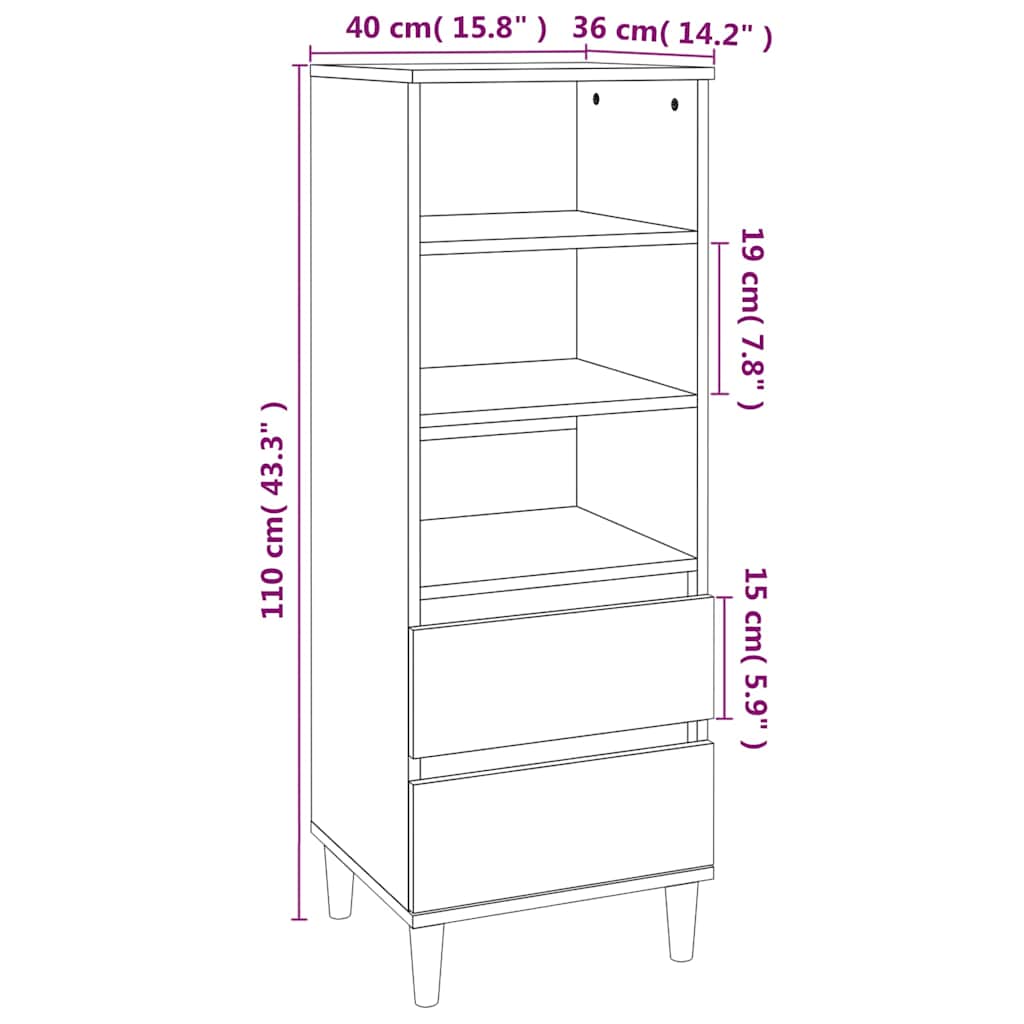 skab 40x36x110 cm konstrueret træ betongrå
