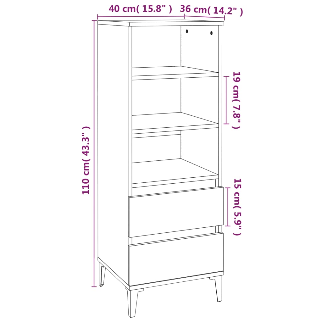 skab 40x36x110 cm konstrueret træ Sonoma-eg