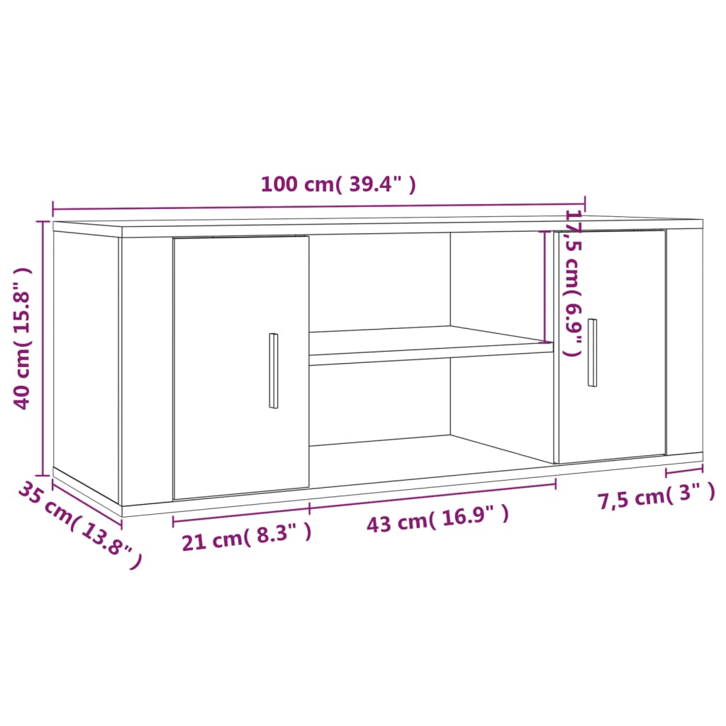 tv-bord 100x35x40 cm konstrueret træ hvid