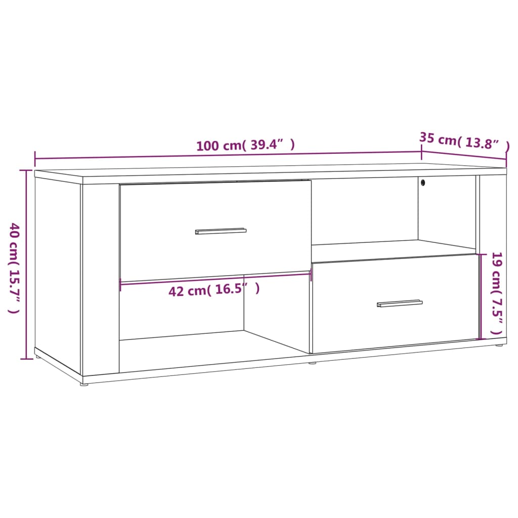 tv-bord 100x35x40 cm konstrueret træ sonoma-eg