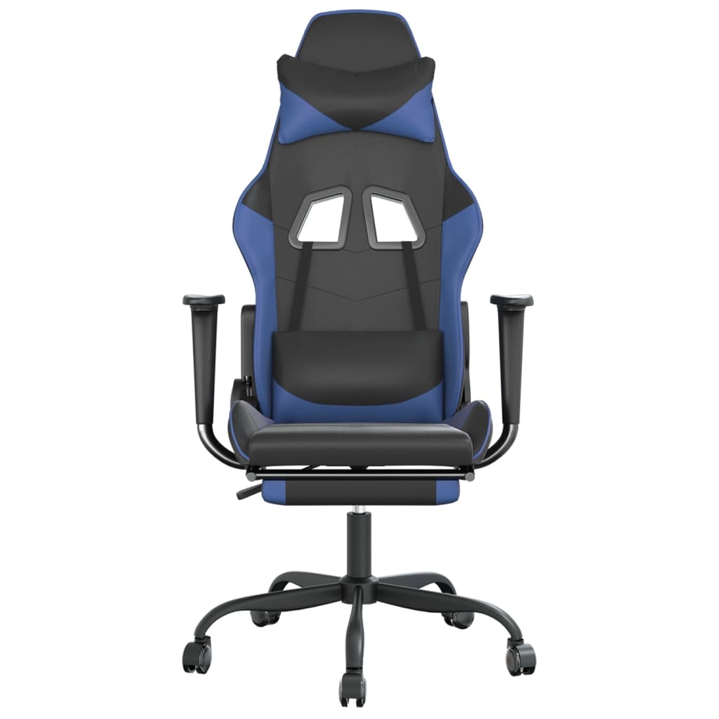 gamingstol med fodstøtte kunstlæder sort og blå
