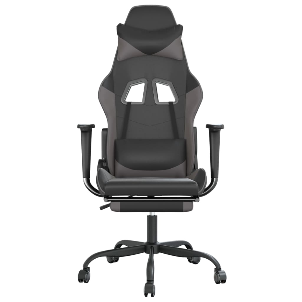 gamingstol med fodstøtte kunstlæder sort og grå