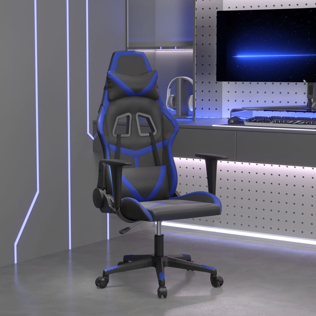 gamingstol kunstlæder sort og blå