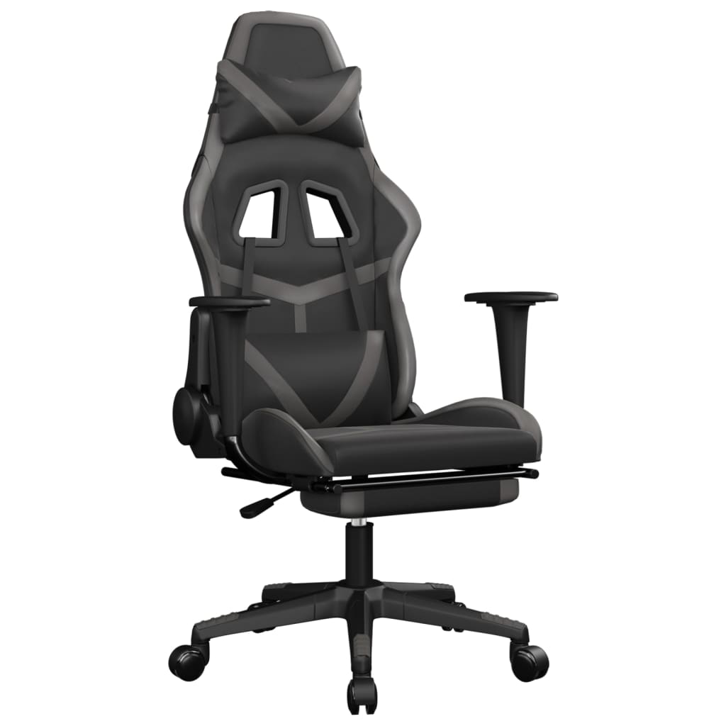gamingstol med fodstøtte kunstlæder sort og grå
