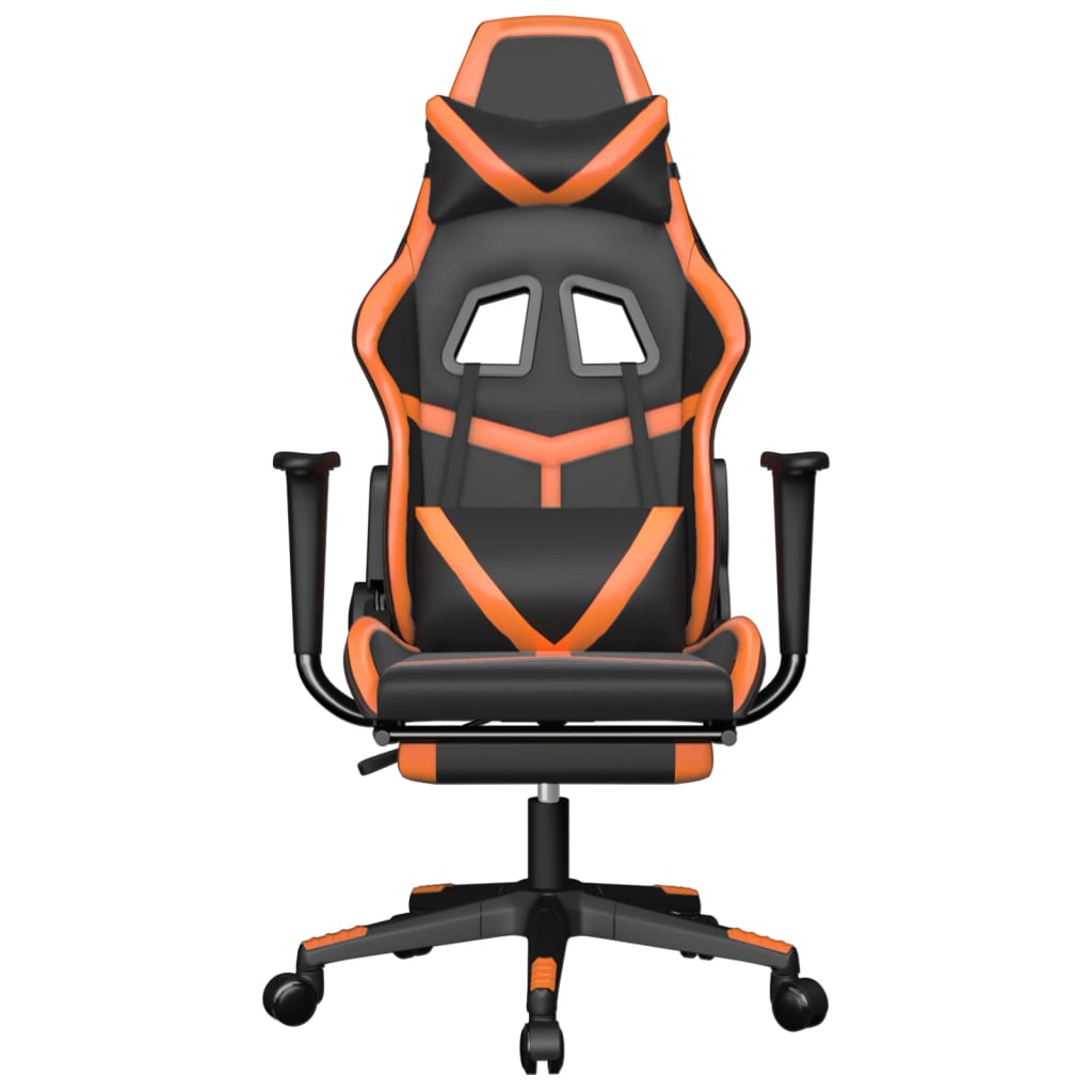 gamingstol med fodstøtte kunstlæder sort og orange