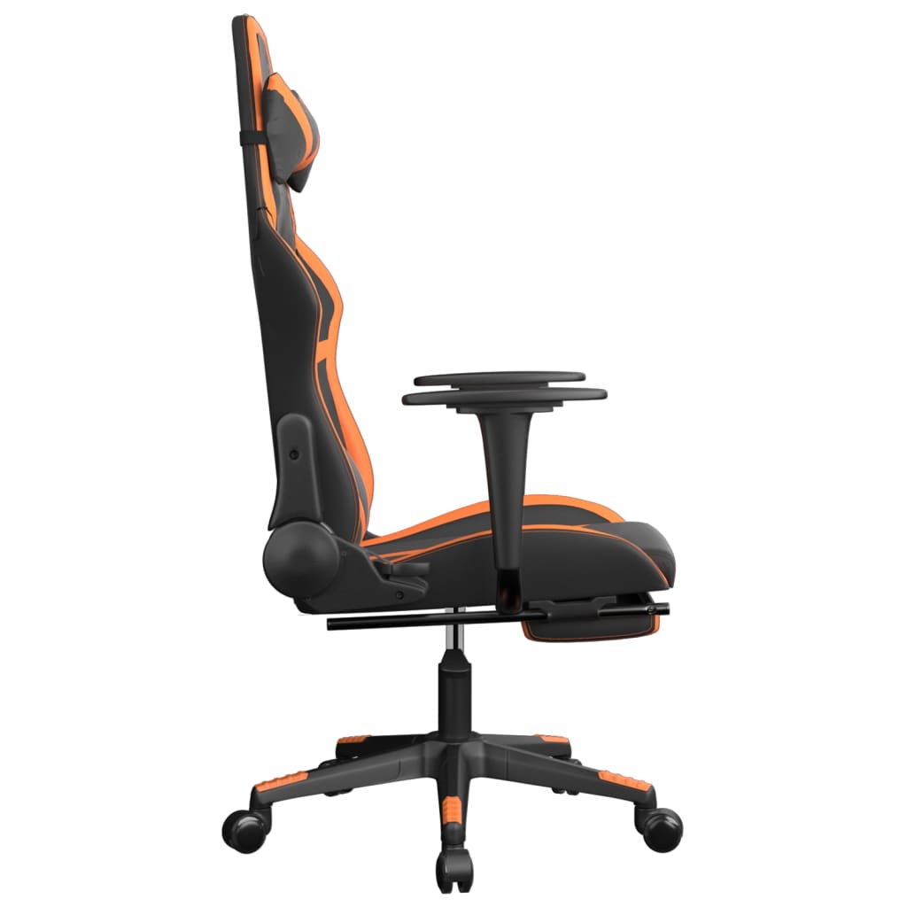 gamingstol med fodstøtte kunstlæder sort og orange