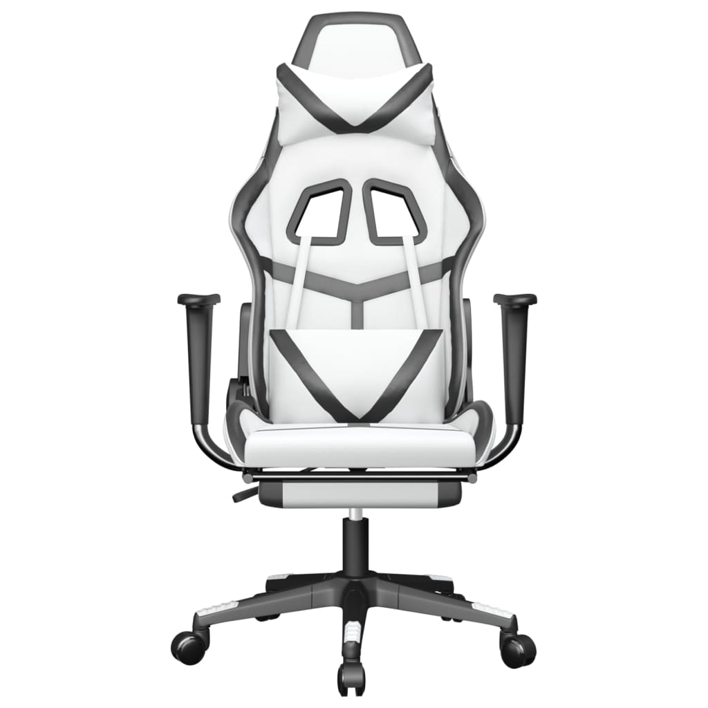 gamingstol med fodstøtte kunstlæder hvid og sort