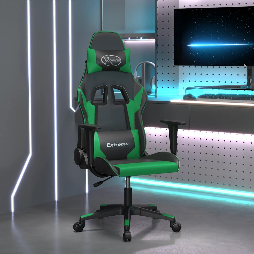 gamingstol kunstlæder sort og grøn