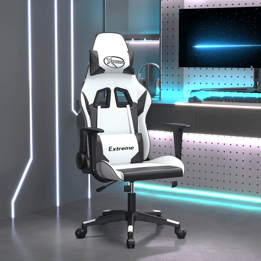 gamingstol kunstlæder hvid og sort