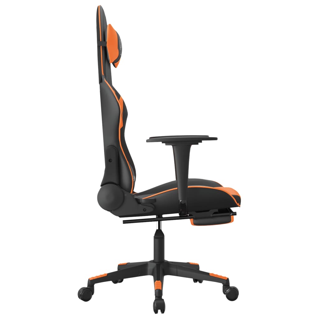 gamingstol med fodstøtte kunstlæder sort og orange