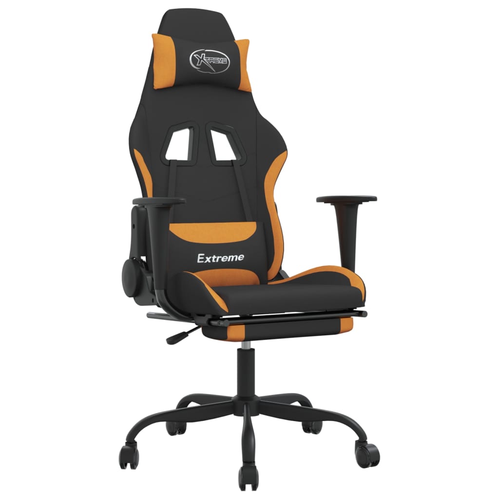 gamingstol med fodstøtte stof sort og orange