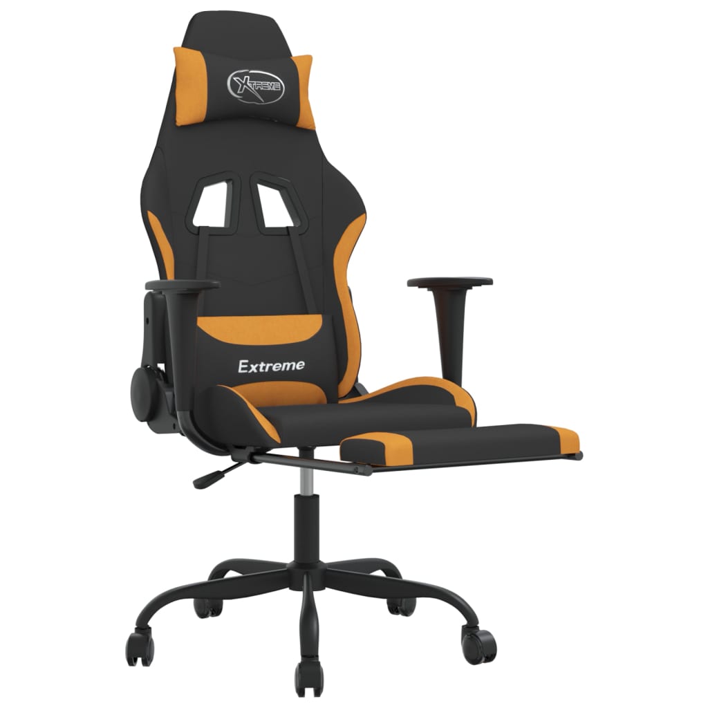 gamingstol med fodstøtte stof sort og orange