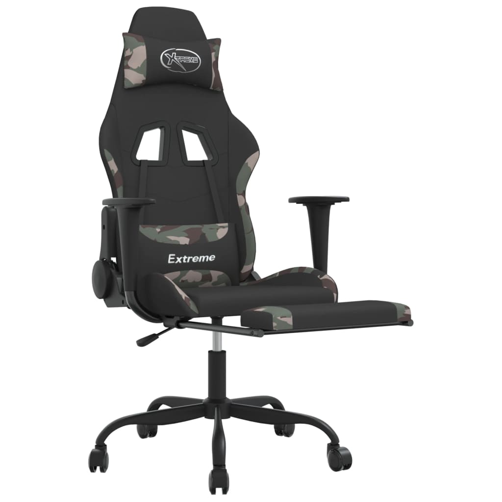 gamingstol med fodstøtte stof sort og camouflage