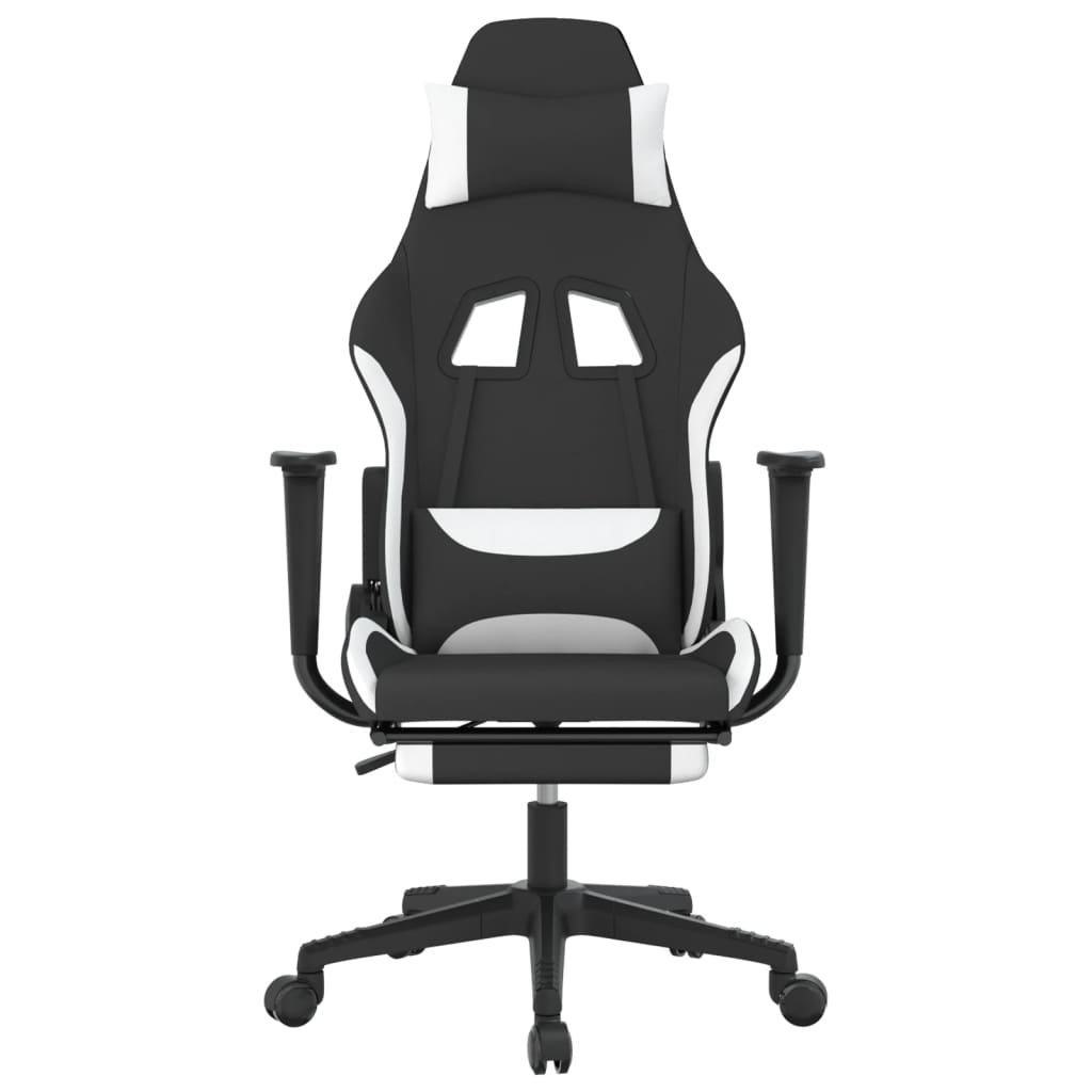 gamingstol med fodstøtte stof sort og hvid