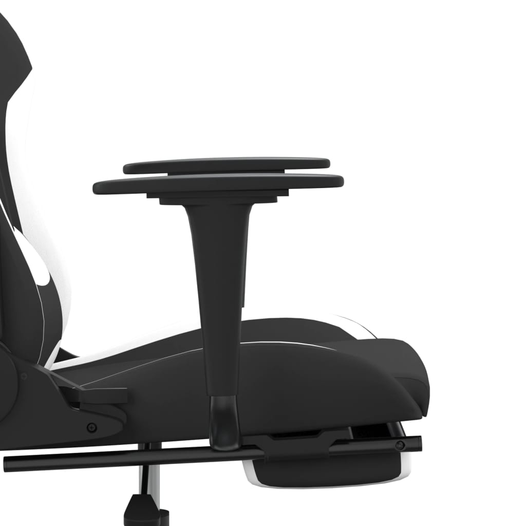 gamingstol med fodstøtte stof sort og hvid