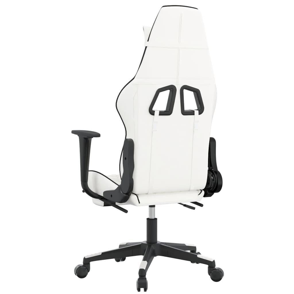 gamingstol med fodstøtte kunstlæder hvid og sort