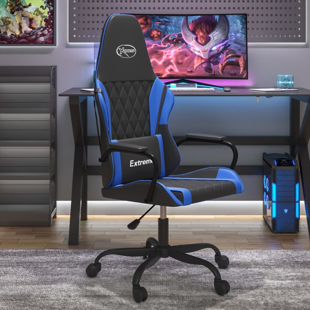 gamingstol kunstlæder sort og blå