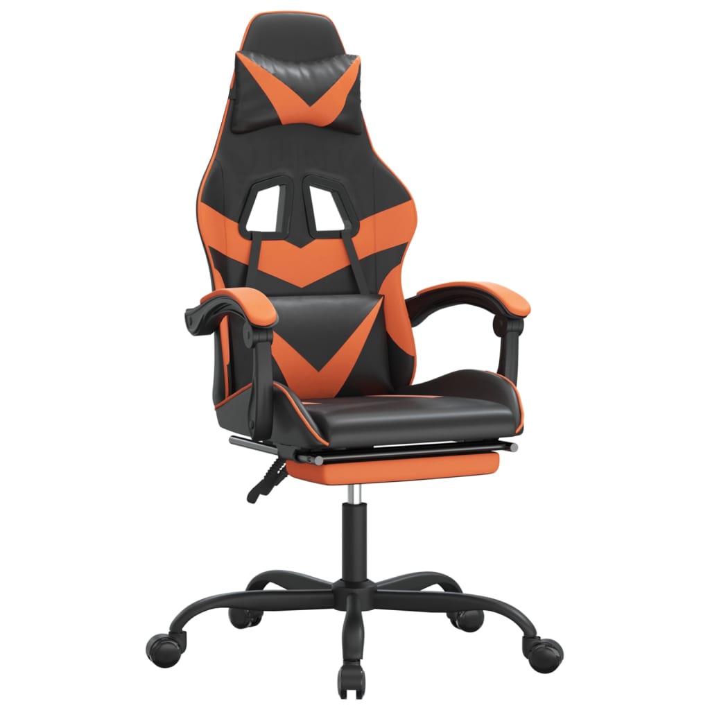 gamingstol med fodstøtte kunstlæder sort og orange