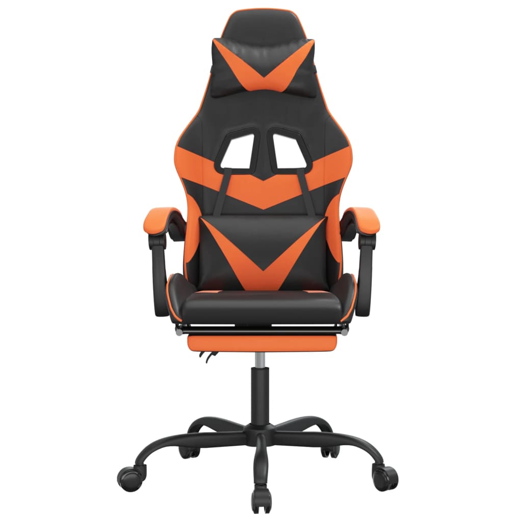 gamingstol med fodstøtte kunstlæder sort og orange