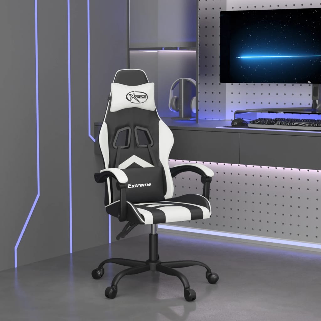 gamingstol kunstlæder sort og hvid
