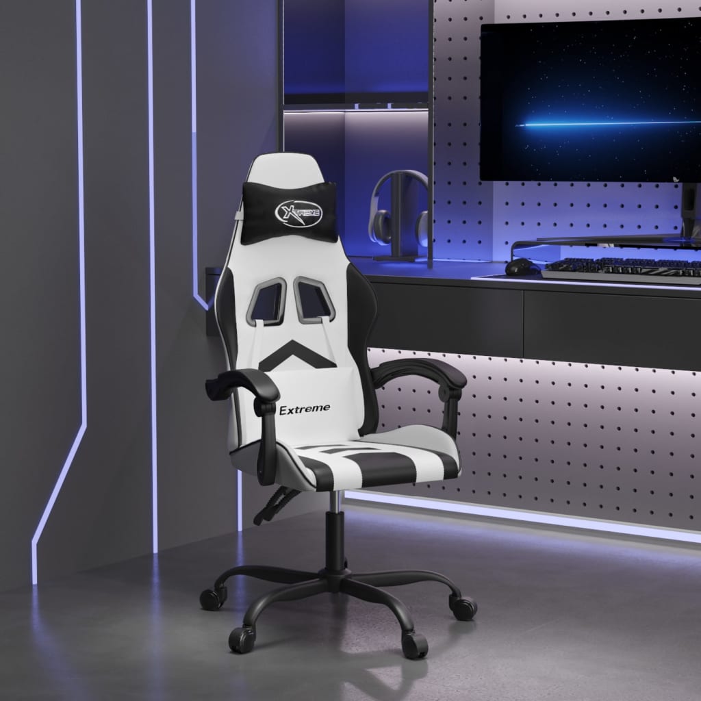 gamingstol kunstlæder hvid og sort