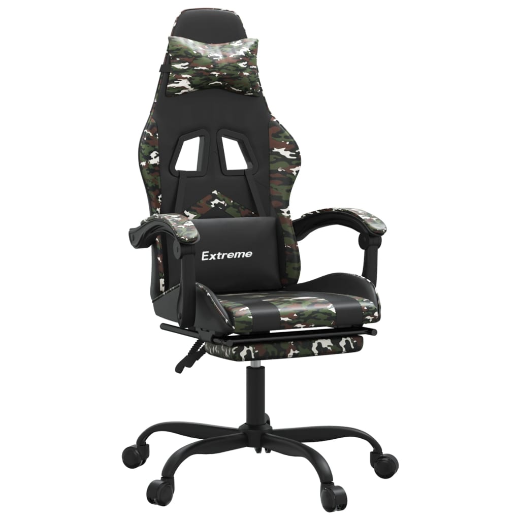 gamingstol med fodstøtte kunstlæder sort og camouflage