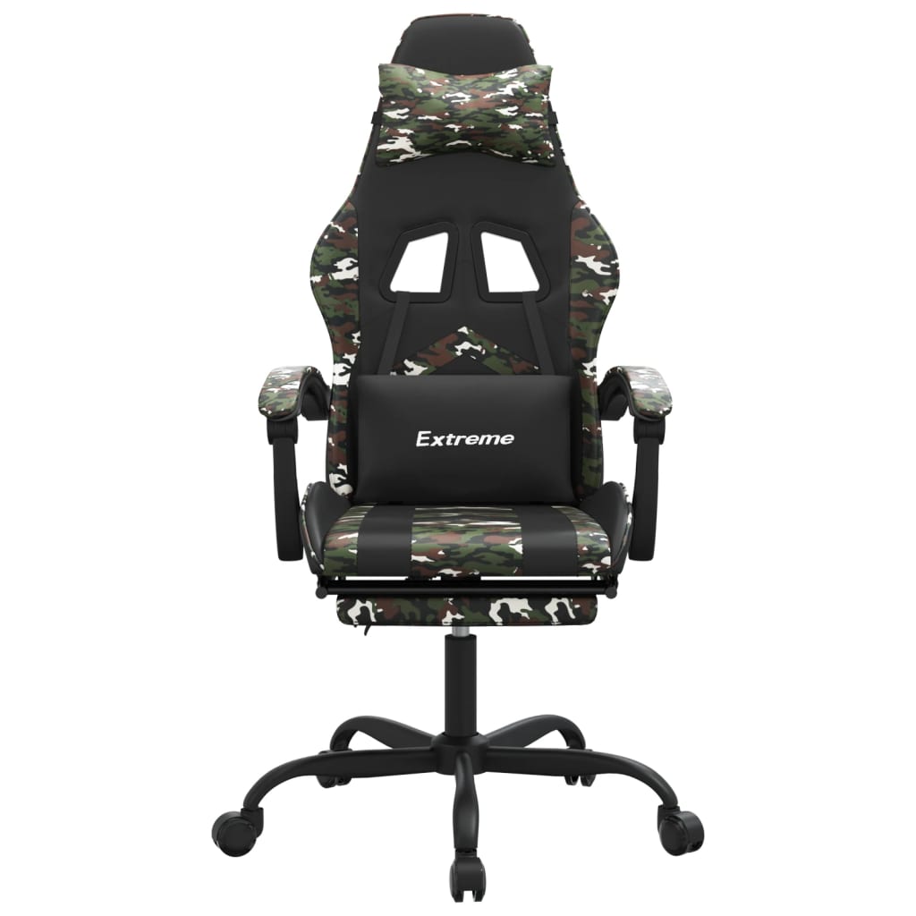 gamingstol med fodstøtte kunstlæder sort og camouflage