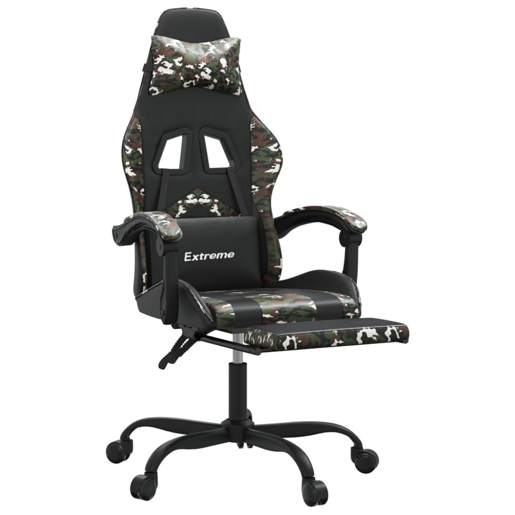gamingstol med fodstøtte kunstlæder sort og camouflage