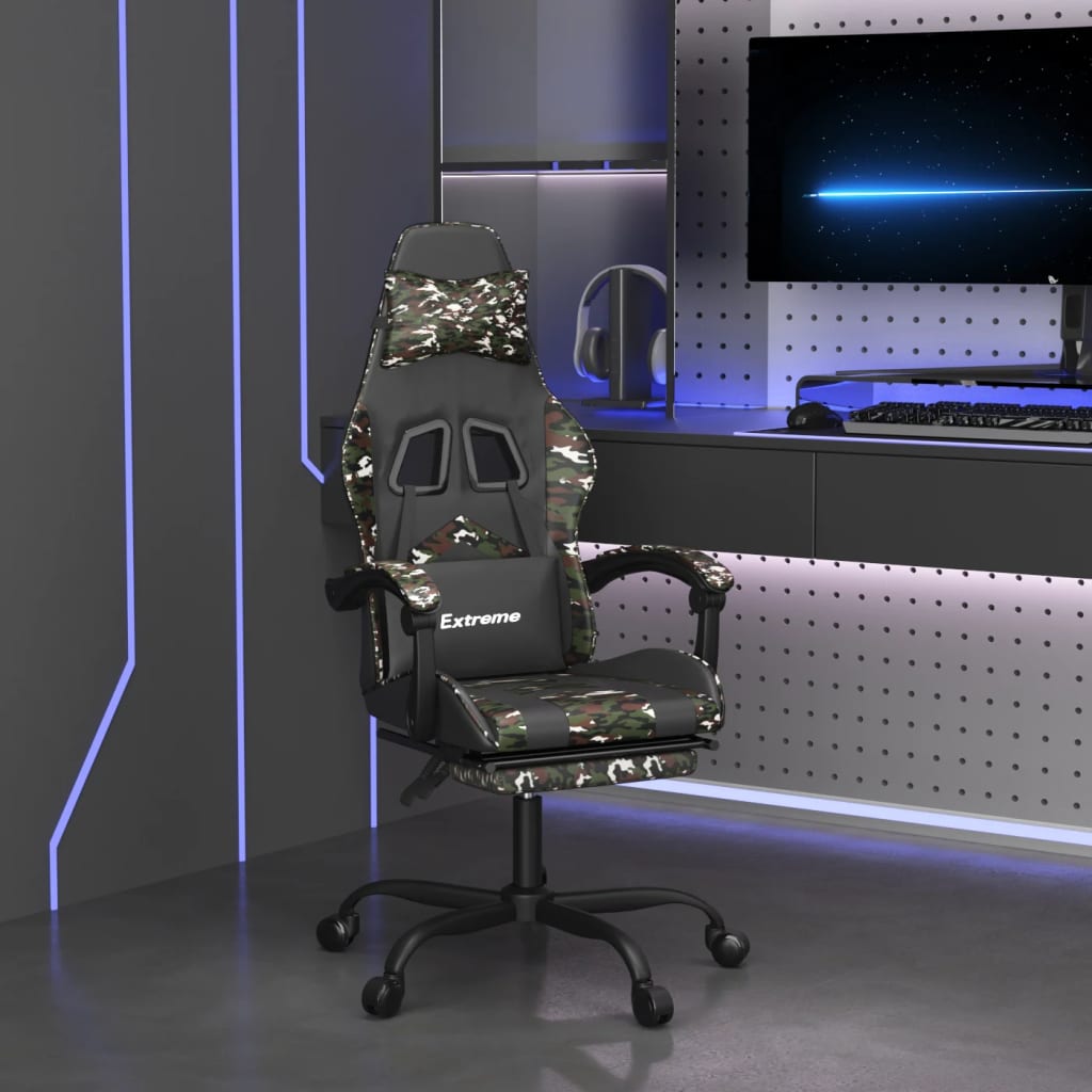 gamingstol med fodstøtte kunstlæder sort og camouflage