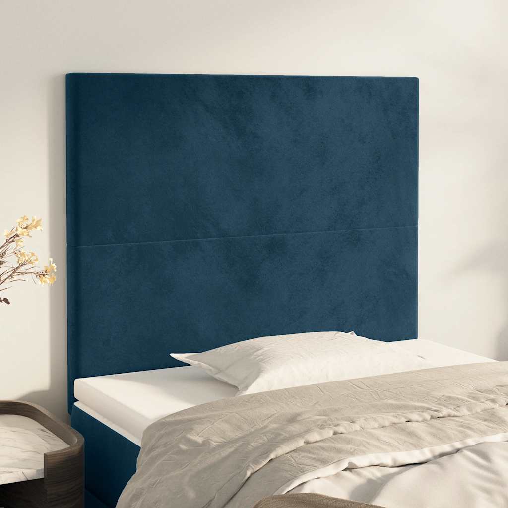 sengegavl mørkeblå 100x5x118/128 cm fløjl
