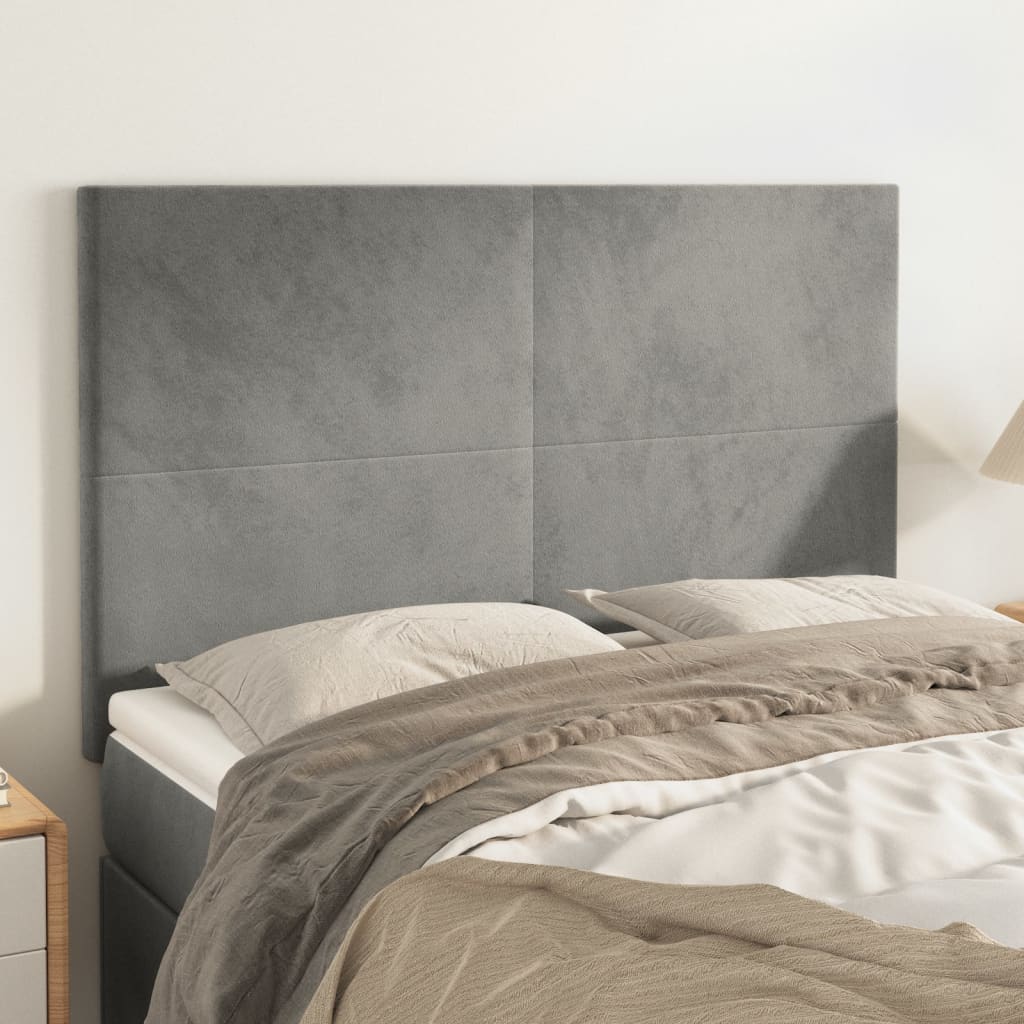 sengegavl lysegrå 144x5x118/128 cm fløjl