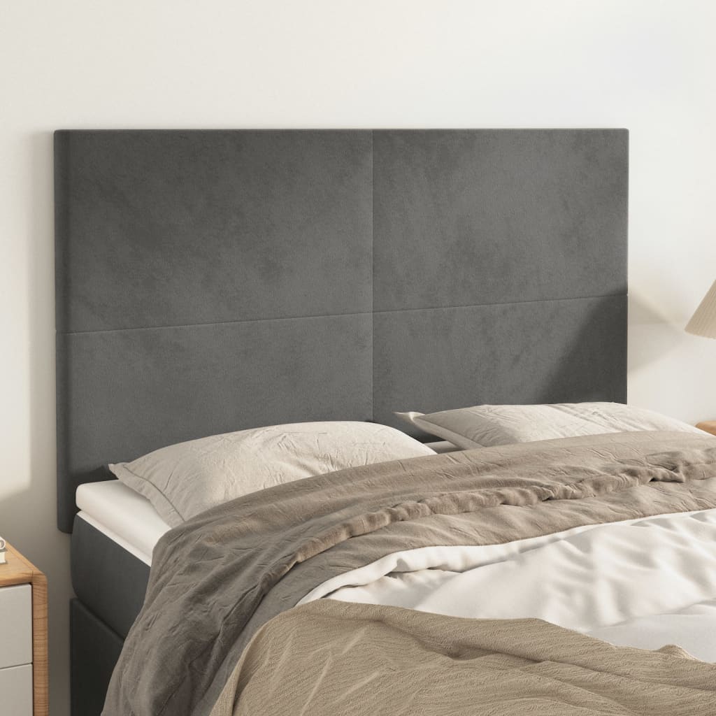 sengegavl mørkegrå 144x5x118/128 cm fløjl