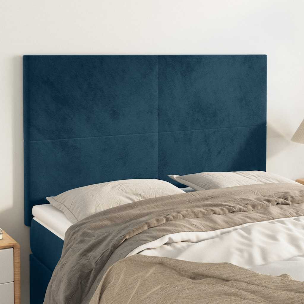sengegavl mørkeblå 144x5x118/128 cm fløjl