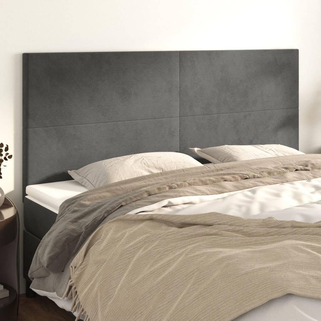 sengegavl mørkegrå 180x5x118/128 cm fløjl