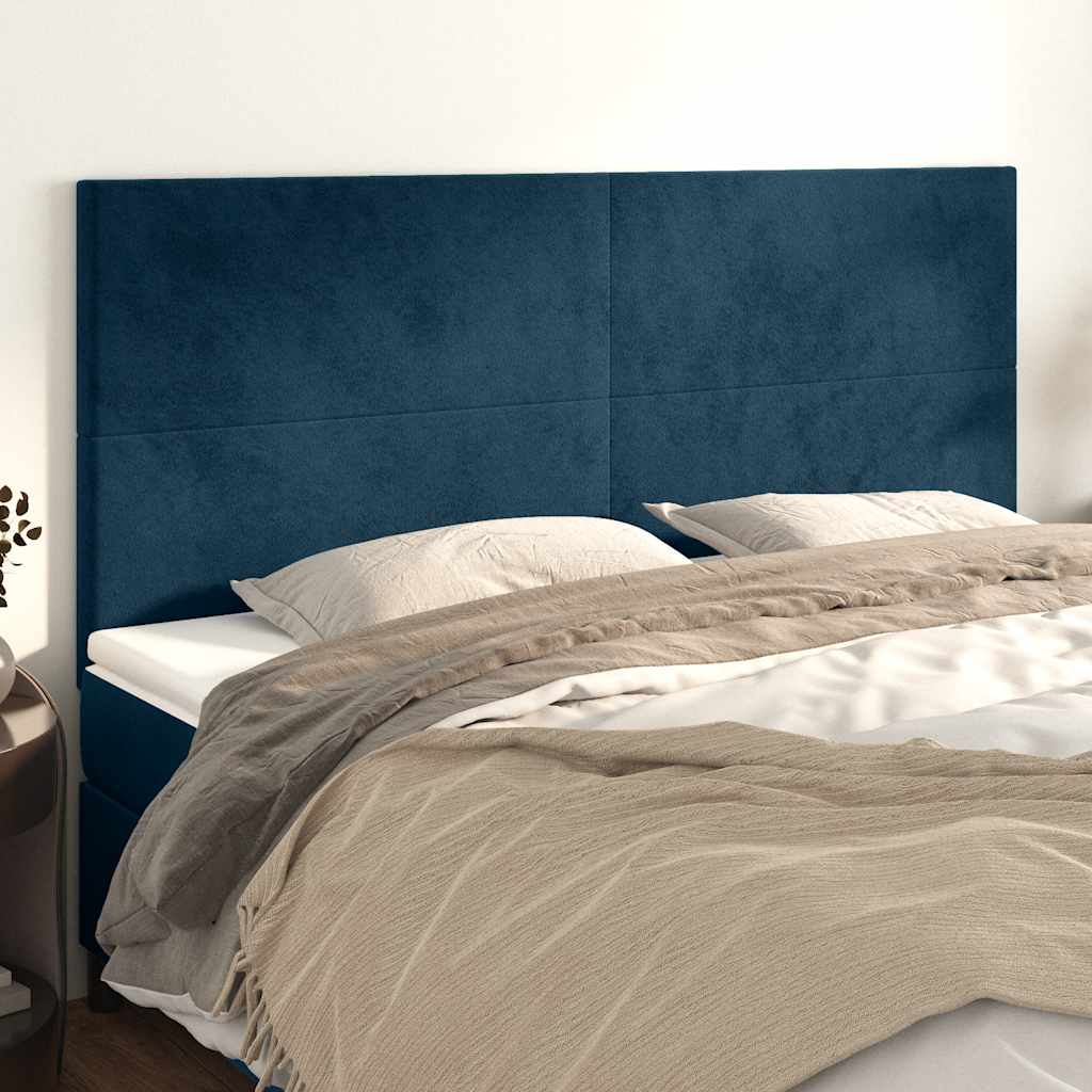 sengegavl mørkeblå 180x5x118/128 cm fløjl
