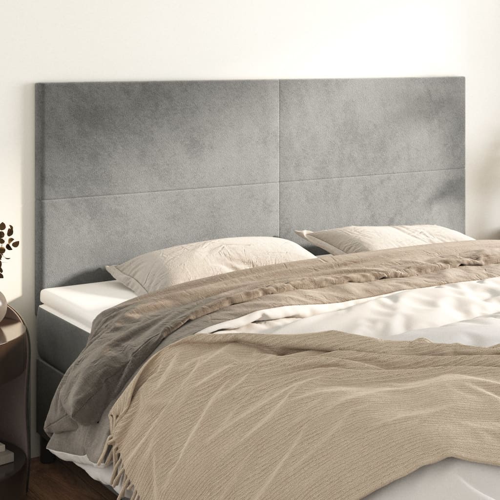 sengegavl lysegrå 200x5x118/128 cm fløjl